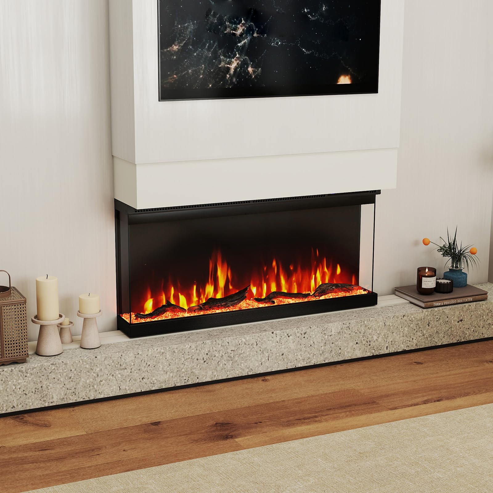 Tangkula 36/40/50/60 Inches 3-Sided Electric Fireplace Insert